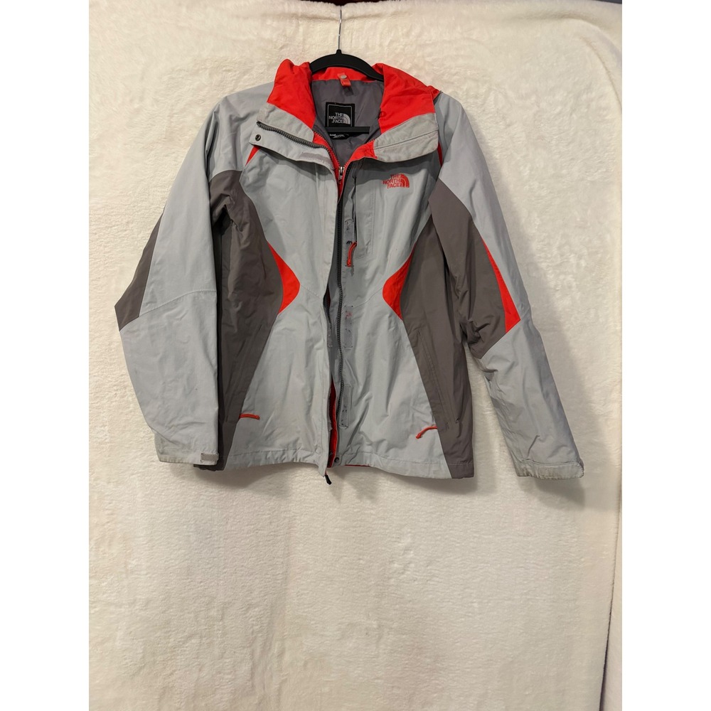 The North Face Womens Rain Jacket Size M Grey Red Colorblock Full Zip Shell A6FB
